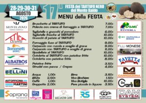 Menu della 17^ Fiera del Tartufo Nero del Monte Baldo